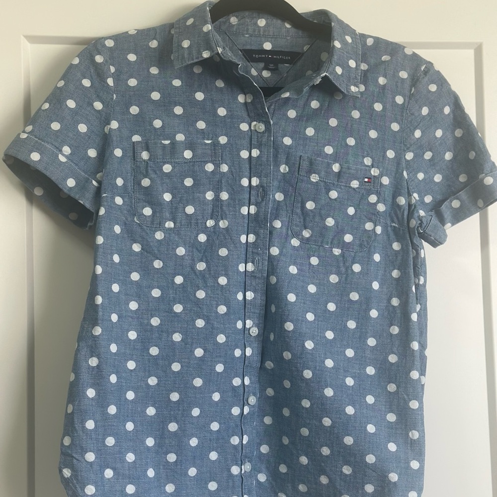 Tommy Hilfiger Blue Polka Dot Button Down Shirt